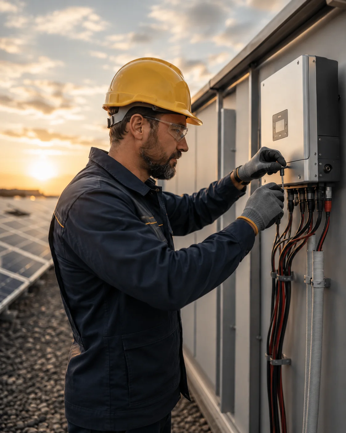 Rhino Solar Techniker bei der Arbeit – Wechselrichter-Installation