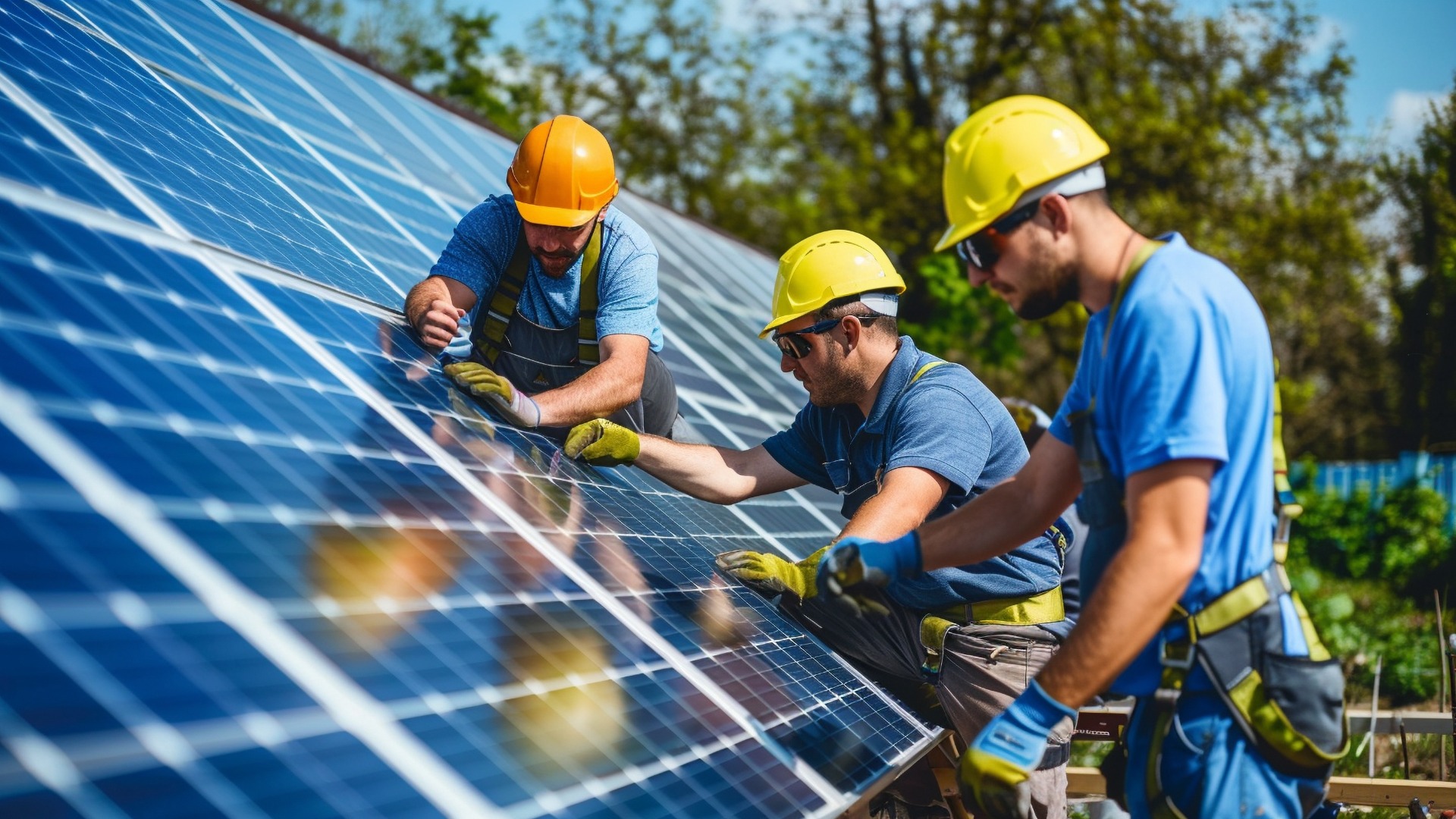 Ingenieure installieren Solaranlagen auf dem Land